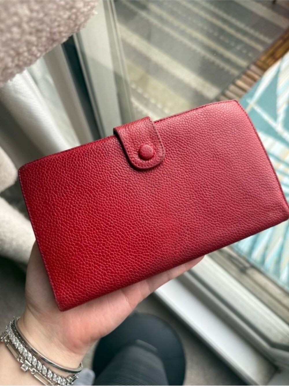 CHANEL Vtg Authentic Red Caviar Leather Long Wallet with Embossed CC - Picture 11 of 12